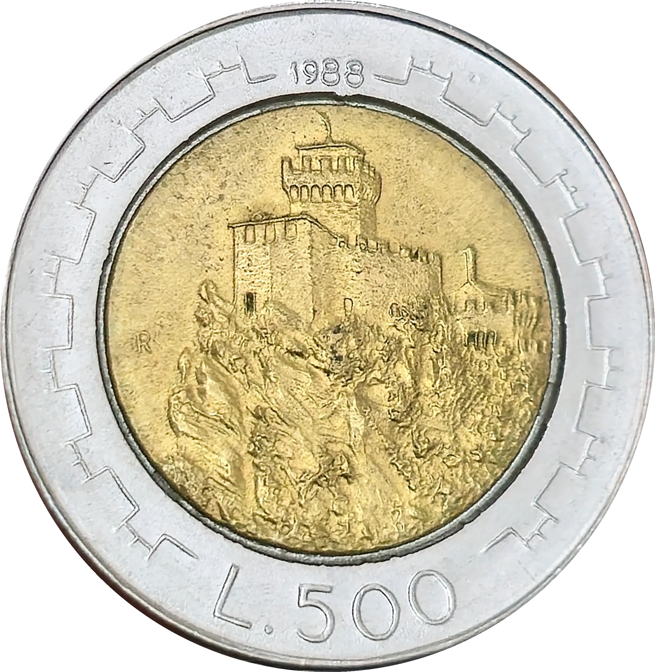 سکه سان مارینو 500 لیر سان مارینو بایمتال یادبودی 1988